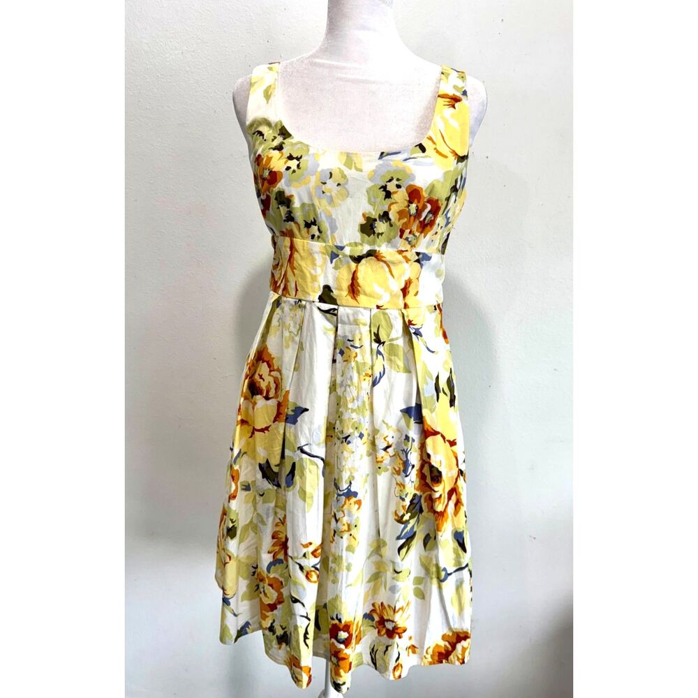 JFW VTG dress Y2K babydoll waist tie yellow floral summer casual romantic women9